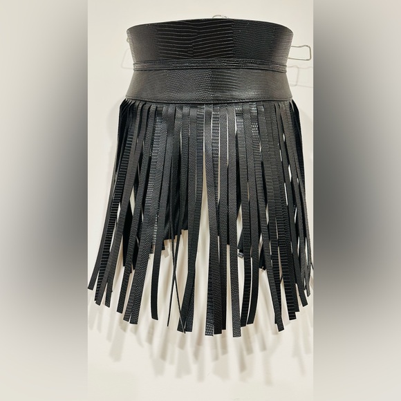 BCBGMaxAzria Leather Black Snake Embossed  Fringe Waist Belt Size S NWOT main image 11